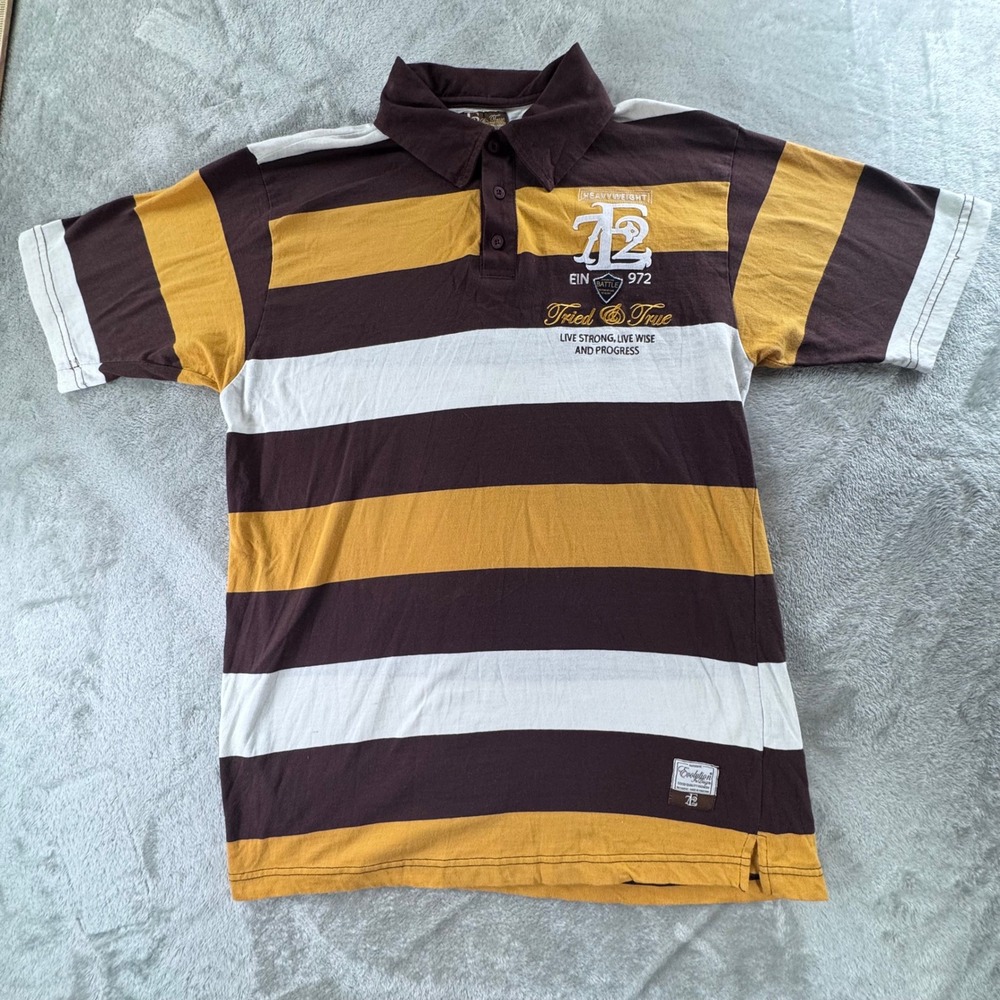 T2 True Evolution Polo Shirt Mens 2XL Brown Stripe Rugby Y2K Streetwear Cotton